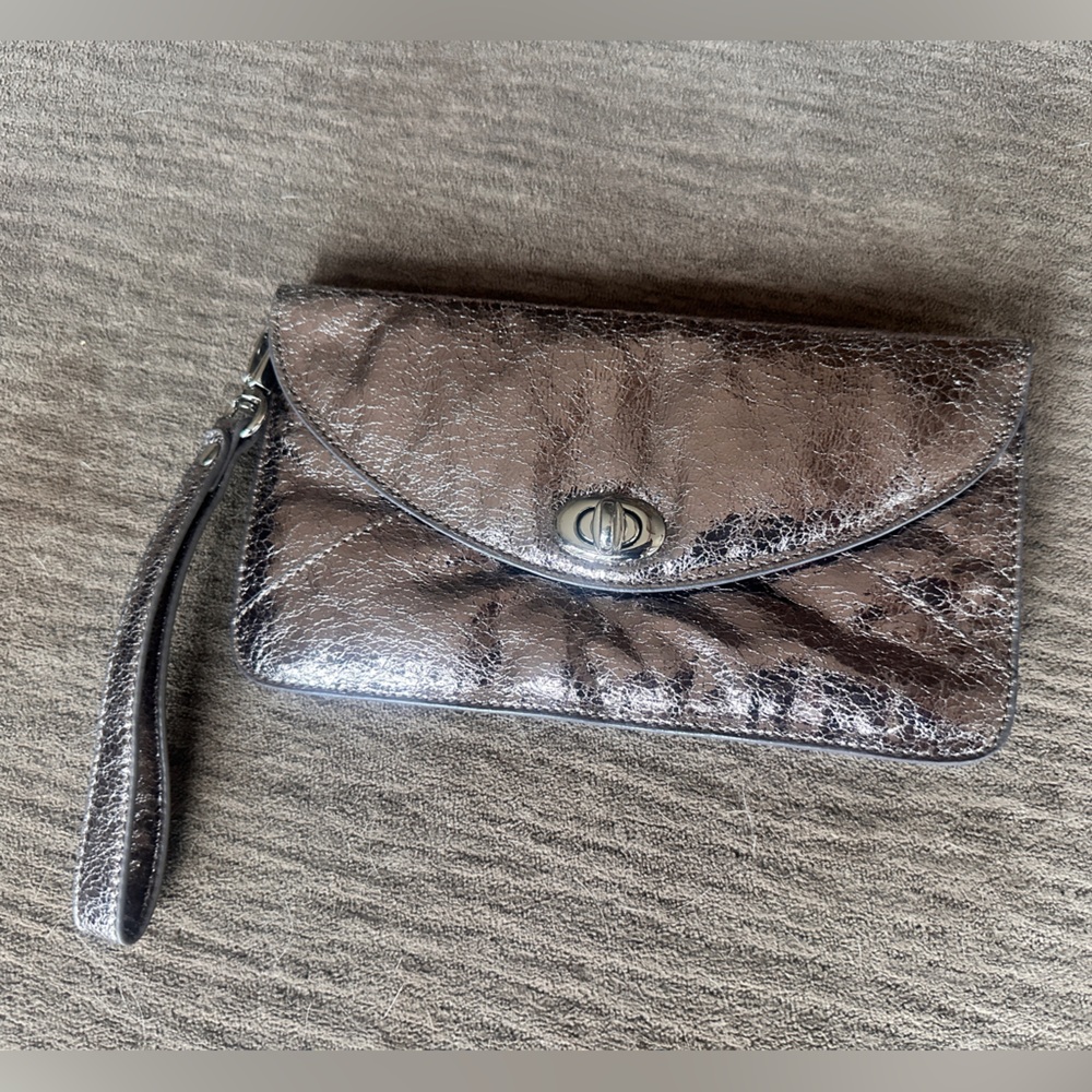 Sorial Shimmering Metallic Silver Wristlet/Clutch